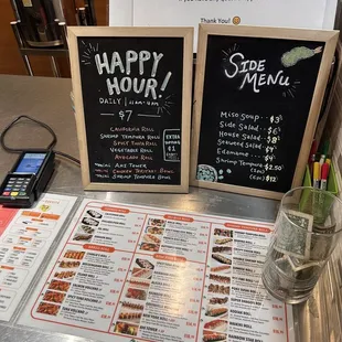 Happy Hour and register menu