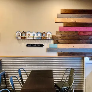 a table and chairs in a restaurant