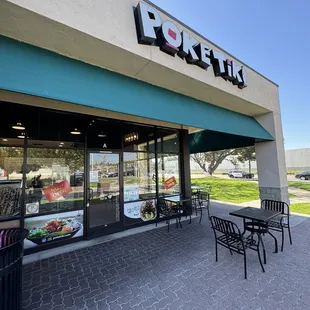 Outside with seating