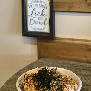 a bowl of food on a table