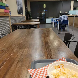 a table with a bowl of food on it
