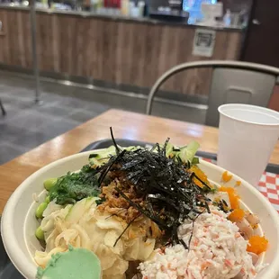 a bowl of food on a table