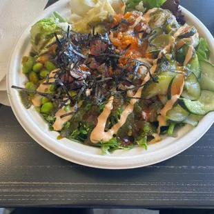 Medium bowl with practically everything. Always so tasty and fresh!