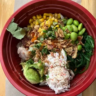 Medium bowl with albacore, salmon, scallops, and tuna