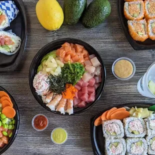 sashimi, sushi, sushi and sashimi, food