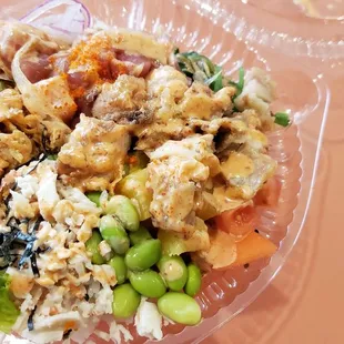 Small spicy ahi and mochiko bowl.