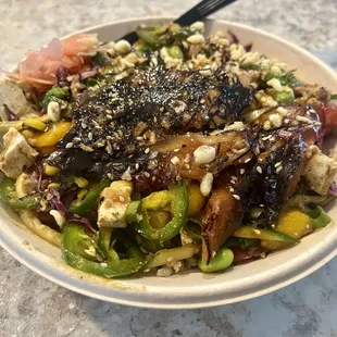 Build Your Own Bowl: brown rice, eel &amp; tofu, custom mix-ins