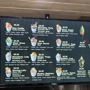 Menu - ice cream
