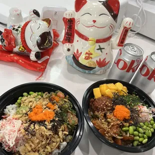 two bowls of food on a table