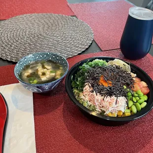 Miso Soup and Poke Bowl crab  salad