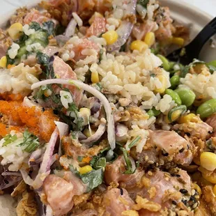 Mixed medium salmon poke bowl