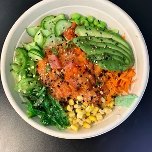 Tuna, salmon with all different veggies.