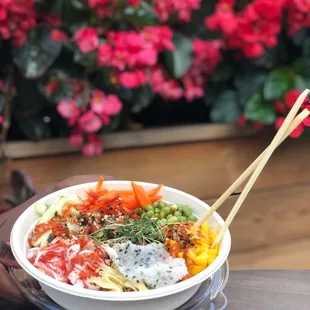 Pokebap enjoyed on the rooftop