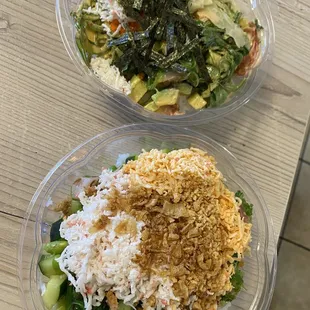 two bowls of food on a table