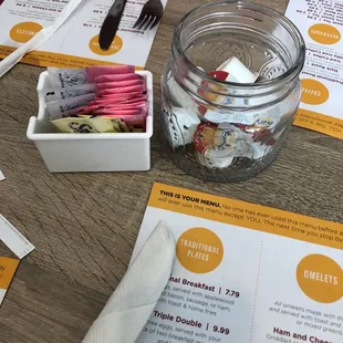 Complementary cream and sugar to put in your coffee