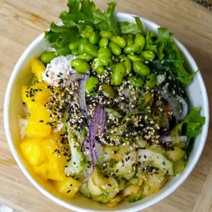 2 protein bowl with white rice and spring mix