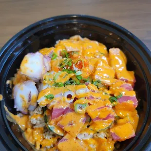 Octopus,  tuna, spicy salmon w spicy mayo.