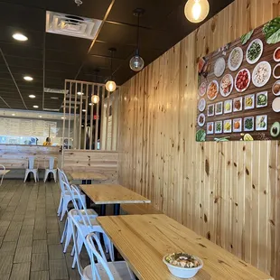 tables and chairs in a restaurant