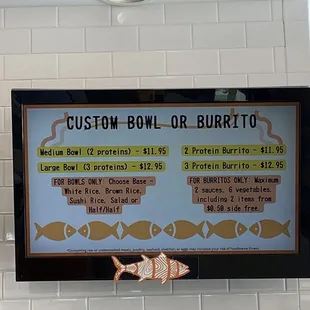 a menu for a bowl of burrito