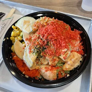a bowl of food on a tray