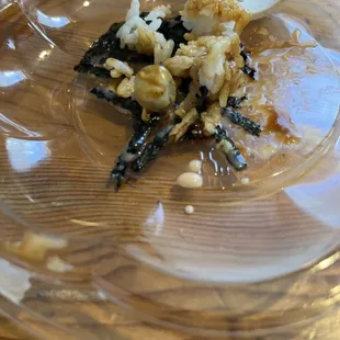 a plate of food on a wooden table