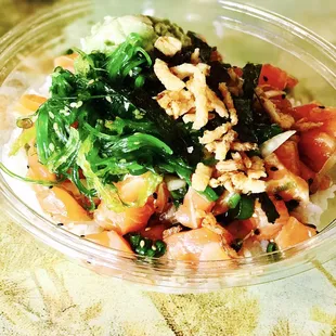 Custom salmon poké bowl.