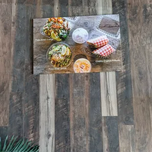 a wooden cutting board with food on it