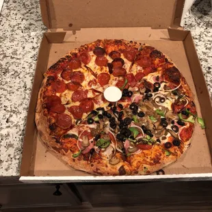 Half pepperoni and half combo.
