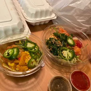 two bowls of food on a table