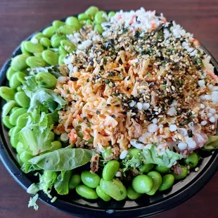 2 choice bowl with edamame and 2 types of crab salad