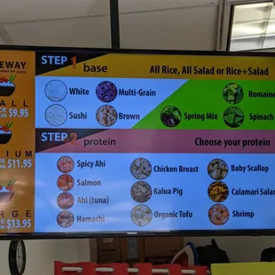 MENU: Pick a size, a base then whats in it 1, 2 or 3 choices