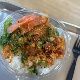 Poke Bowl with --  - spicy salmon -ahi tuna -lobster surimi