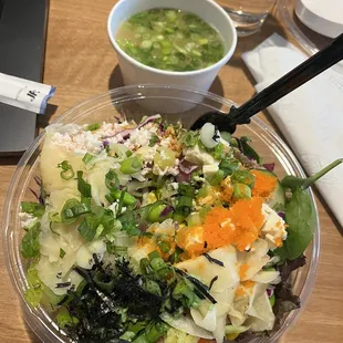 Poke bowl and miso soup