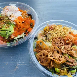 two bowls of food on a table