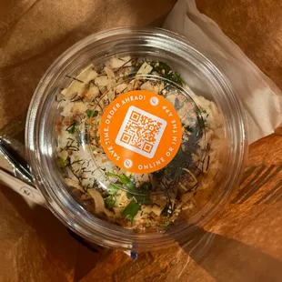 a bowl of food with a qr code on it