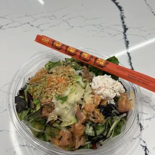 Salmon and spicy ahi build your own poke bowl