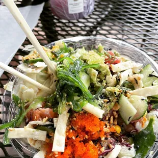 Poke Bowl - Regular (2 Proteins) Tuna and salmon. So yummy and fresh ingredients! My new favorite spot.