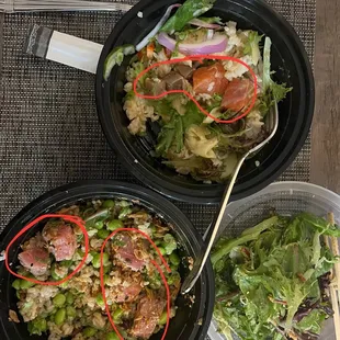 two bowls of food with chopsticks