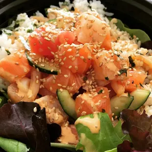 a close up view of a salad