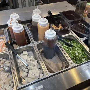a variety of condiments and condiments