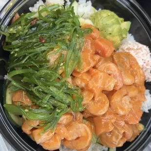 a bowl of shrimp and rice