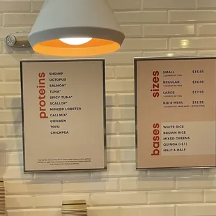 the menus on the wall