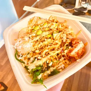 Poke Bowl- brown rice with spicy tuna and shrimp