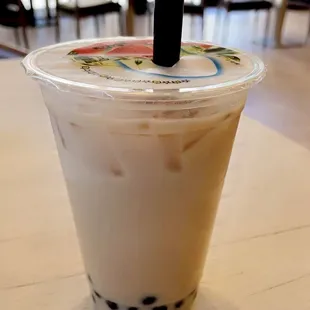 (Drooling)  Coconut milk tea with boba.