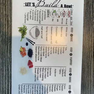 Build a bowl menu