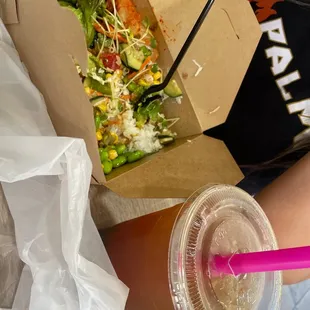 Passion fruit tea and 2 proteins.