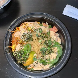 a bowl of food on a table