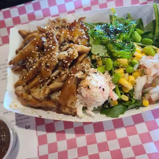 Salmon bowl sub chicken.  Both really good