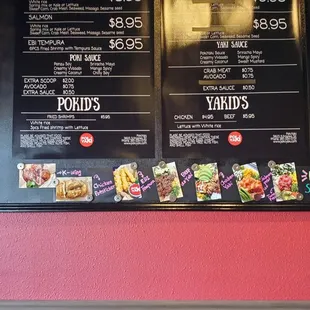 a menu on the wall