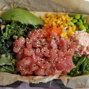 Tuna poke with kale and avocado